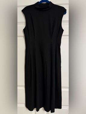 Banana Republic Black Mock Neck Midi Dress M Stretch LBD Career